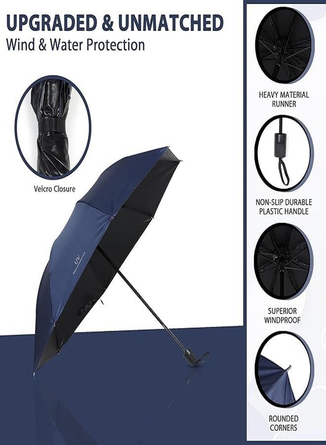 وي3 مظلة سفر محمولة من we3 بتصميم ثلاثي الطي، مقاومة للماء والرياح، مثالية للرجال والنساء (أزرق داكن) - Image 4